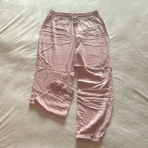 Revamped loose fit pink linen pants with cuffed bottoms, size large